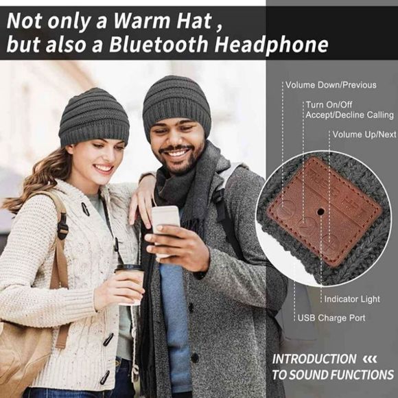 Dark Grey Stripe Bluetooth Beanie Music Winter Hat for Outdoor - Picture 4 of 4